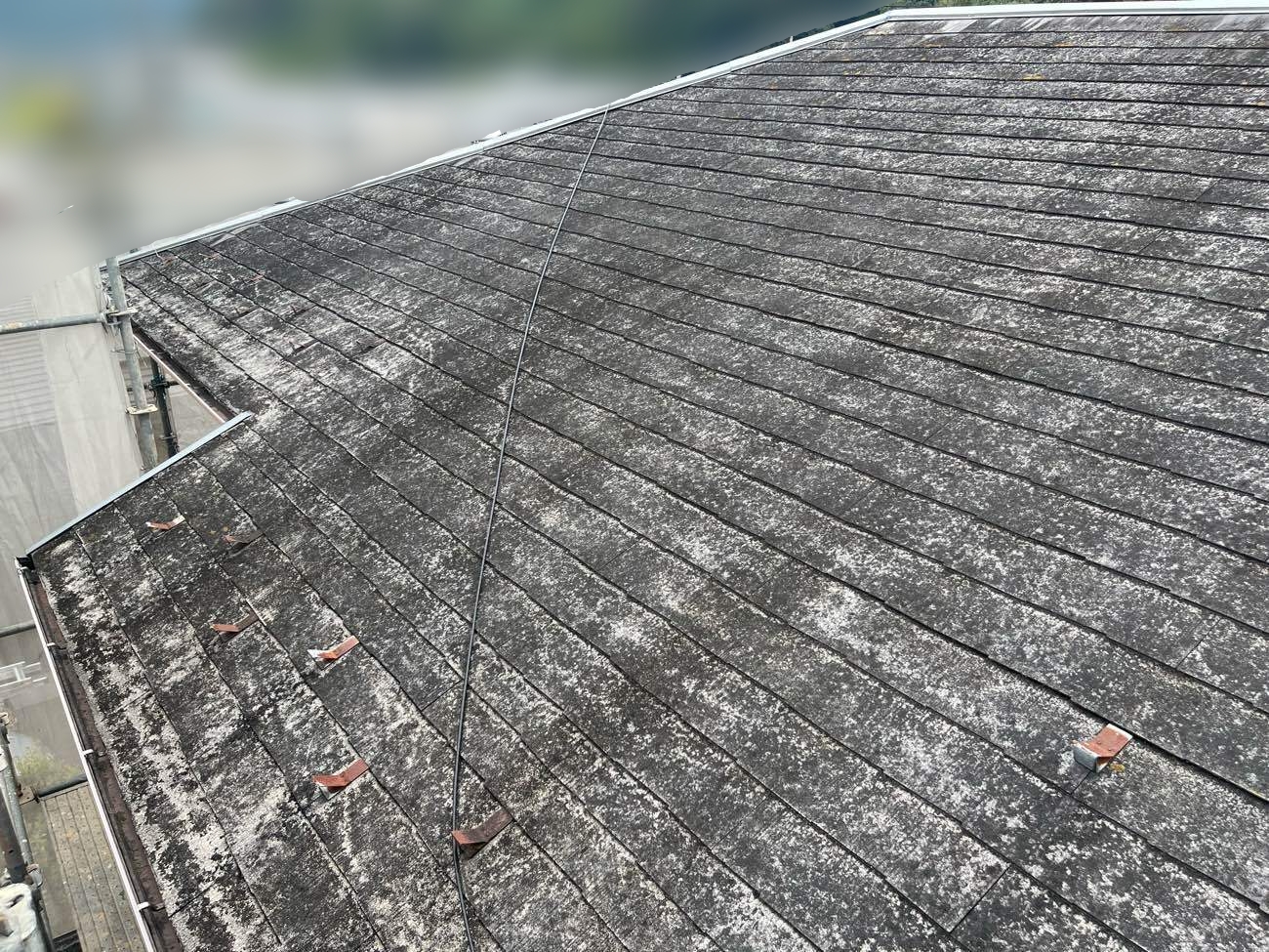劣化が進んだスレート屋根の表面アップ写真